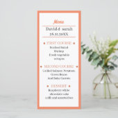 Gepersonaliseerde eenvoudige Oranje bruiloft diner Menu (Staand voorkant)