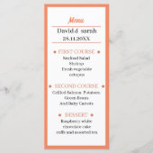Gepersonaliseerde eenvoudige Oranje bruiloft diner Menu (Voorkant)