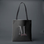 Gepersonaliseerde eenvoudige zwarte roze naam en m tote bag<br><div class="desc">Elegant modern gepersonaliseerd monogram en noem canvas tassen in zwart-roze kleur,  eenvoudig en stijlvol. grote persoonlijke cadeaus van bridal op huwelijksfeest ,  vrijgezellenfeest of bachelorette . Pas het monogram of de naam aan met uw keuze uit kleur en lettertype.</div>