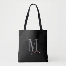 Gepersonaliseerde eenvoudige zwarte roze naam en m tote bag