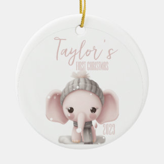 Gepersonaliseerde eerste Baby olifant kerst Keramisch Ornament