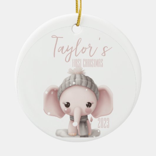 Gepersonaliseerde eerste Baby olifant kerst Keramisch Ornament (Voorkant)
