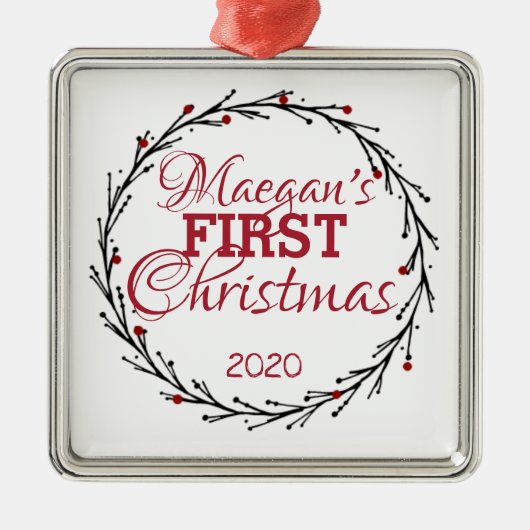 GEPERSONALISEERDE EERSTE CHRISTMAS-ORNAMENT METALEN ORNAMENT (Voorkant)