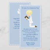 Gepersonaliseerde eerste-commune-Bladwijzer-jongen Bedankkaart (Voorkant / Achterkant)