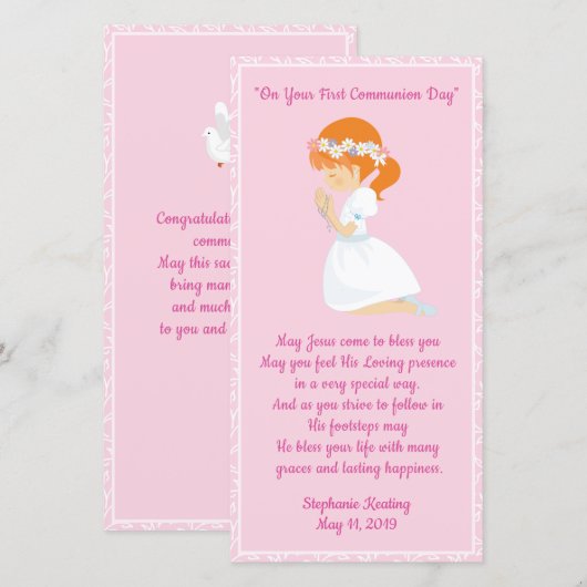 Gepersonaliseerde eerste communie Bladwijzer meisj Bedankkaart (Voorkant / Achterkant)