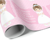 Gepersonaliseerde eerste gemeenschap Brunette Girl Cadeaupapier (Rol Hoek)