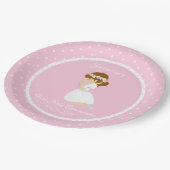 Gepersonaliseerde eerste gemeenschap Brunette Girl Papieren Bordje (Gekanteld)