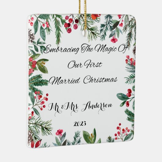 Gepersonaliseerde eerste getrouwde kerst ornament (Rechts)