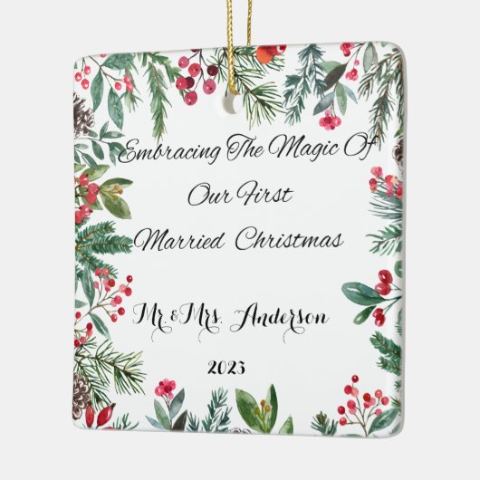 Gepersonaliseerde eerste getrouwde kerst ornament (Links)