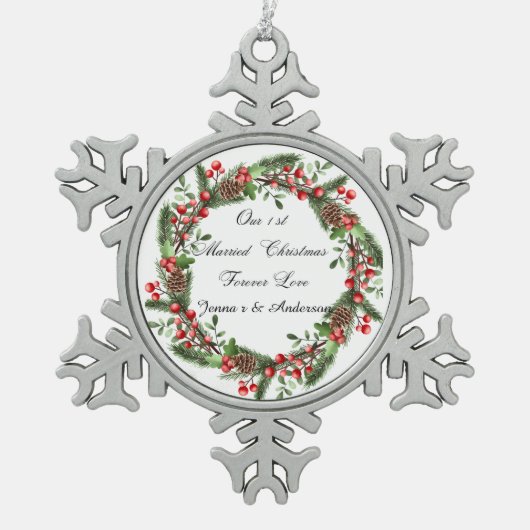 Gepersonaliseerde eerste getrouwde kerst ornament (Voorkant)
