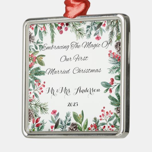 Gepersonaliseerde eerste getrouwde kerst ornament (Links)