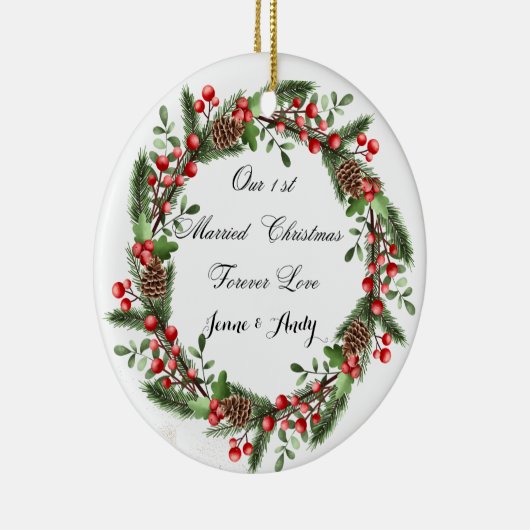 Gepersonaliseerde eerste getrouwde kerst ornament (Rechts)