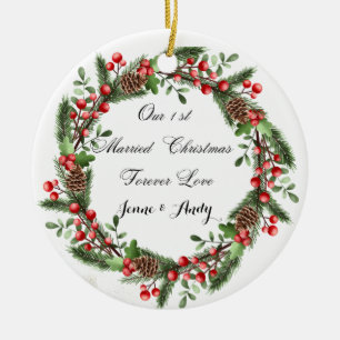 Gepersonaliseerde eerste getrouwde kerst ornament