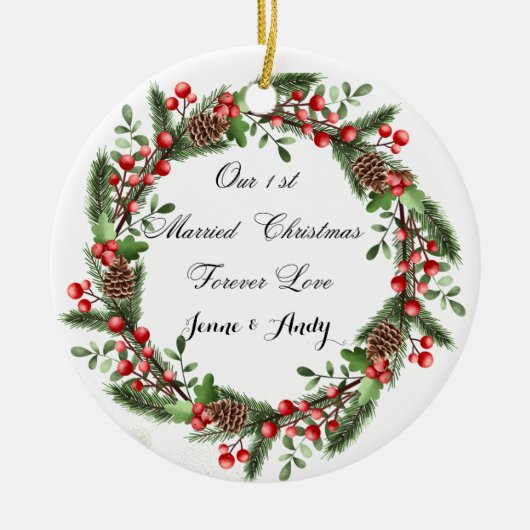 Gepersonaliseerde eerste getrouwde kerst ornament (Voorkant)