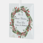 Gepersonaliseerde eerste getrouwde kerst ornament (Voorkant links)