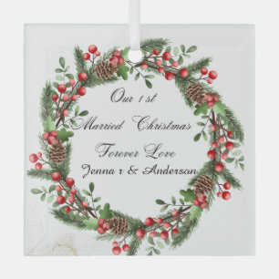 Gepersonaliseerde eerste getrouwde kerst ornament