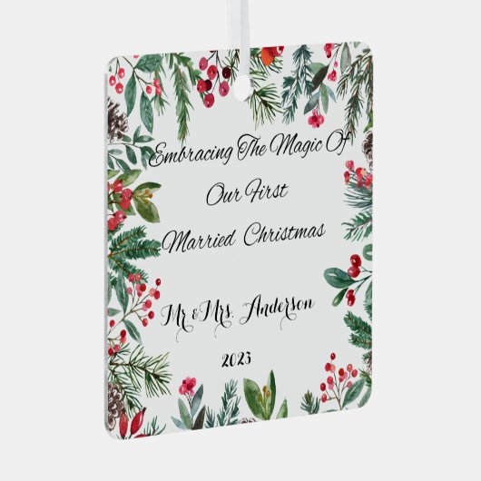 Gepersonaliseerde eerste getrouwde kerst ornament (Voorkant Rechts)