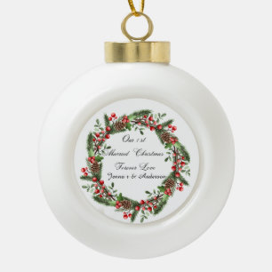 Gepersonaliseerde eerste getrouwde kerst ornament
