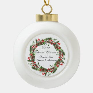 Gepersonaliseerde eerste getrouwde kerst ornament