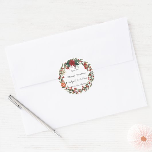 Gepersonaliseerde eerste getrouwde kerst ornament ronde sticker (Envelop)
