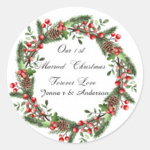 Gepersonaliseerde eerste getrouwde kerststickers