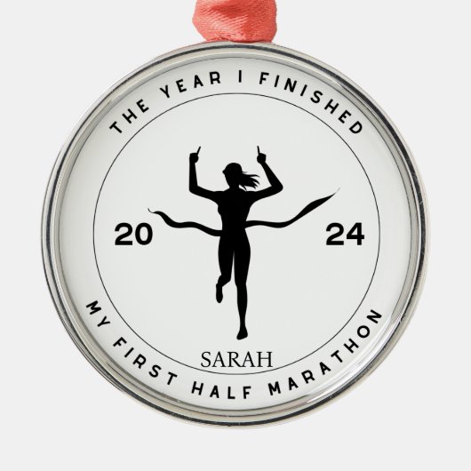 Gepersonaliseerde eerste halve marathon cadeau voo metalen ornament (Voorkant)
