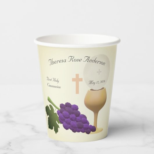 Gepersonaliseerde Eerste Heilige Communie Papieren Bekers (Achterkant)