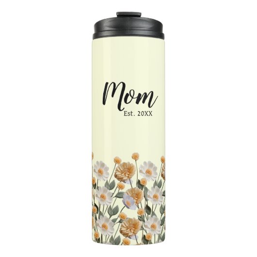 Gepersonaliseerde eerste keer mam cadeau bloemen thermosbeker (Voorkant)