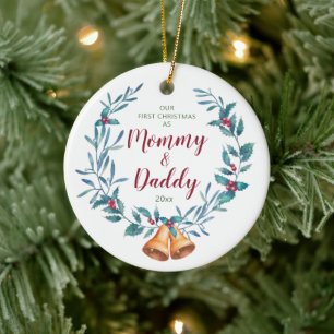 Gepersonaliseerde eerste keer mammie & papa Kerstm Keramisch Ornament