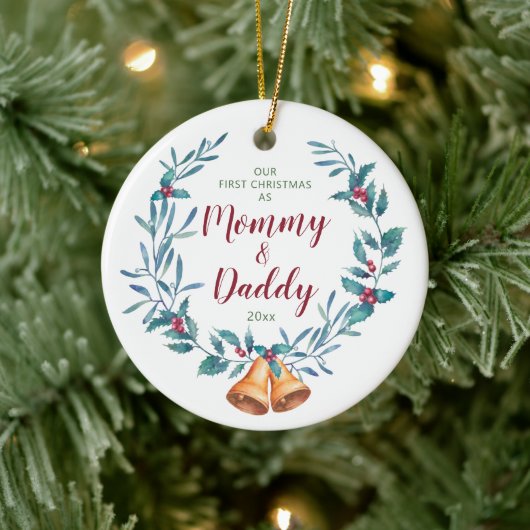Gepersonaliseerde eerste keer mammie & papa Kerstm Keramisch Ornament (Boom)