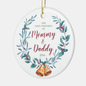 Gepersonaliseerde eerste keer mammie & papa Kerstm Keramisch Ornament (Links)