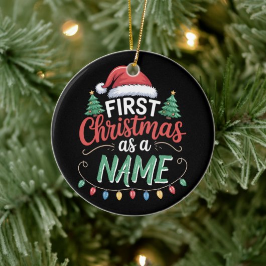 Gepersonaliseerde eerste kerst als een familie mat keramisch ornament (Boom)