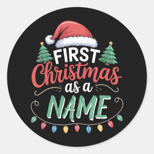 Gepersonaliseerde eerste kerst als een familie mat ronde sticker (Voorkant)