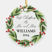 Gepersonaliseerde eerste kerst als Mr & Mrs Feeste Keramisch Ornament (Voorkant)