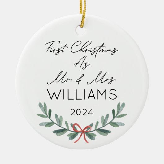 Gepersonaliseerde eerste kerst als Mr & Mrs Feeste Keramisch Ornament (Voorkant)