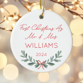 Gepersonaliseerde eerste kerst als Mr & Mrs Feeste Keramisch Ornament
