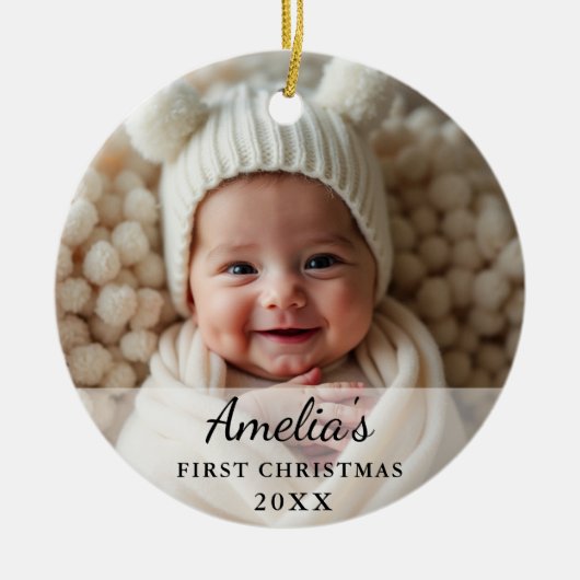 Gepersonaliseerde eerste kerst Baby foto Keramisch Ornament (Voorkant)