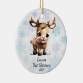 Gepersonaliseerde eerste kerst Baby rendieren Keramisch Ornament (Rechts)