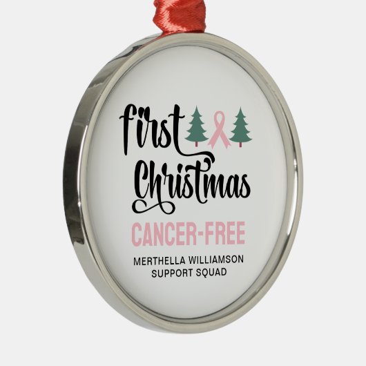 Gepersonaliseerde EERSTE KERST Borstkanker Gratis Metalen Ornament (Rechts)
