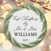 Gepersonaliseerde eerste kerst getrouwd feestelijk keramisch ornament