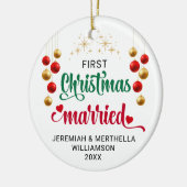 Gepersonaliseerde EERSTE KERST GETROUWD Keramisch Ornament (Links)