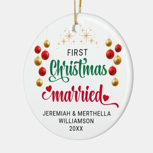 Gepersonaliseerde EERSTE KERST GETROUWD Keramisch Ornament (Links)