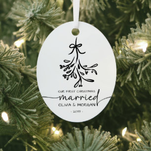 Gepersonaliseerde eerste kerst getrouwde namen metalen ornament
