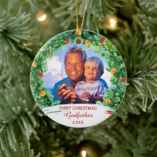 Gepersonaliseerde eerste kerst Godfather Keramisch Ornament