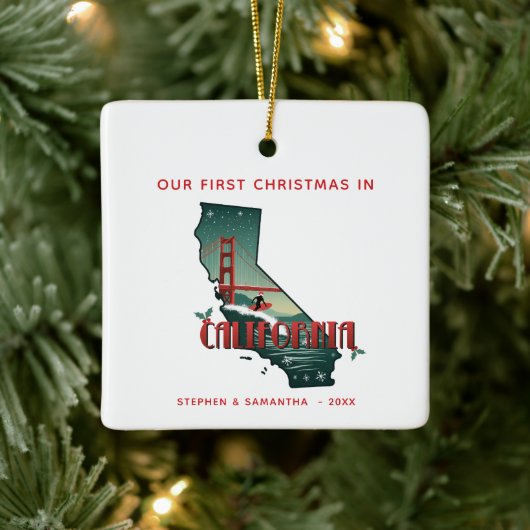 Gepersonaliseerde eerste kerst in de staat Califor Keramisch Ornament (Boom)