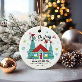 Gepersonaliseerde eerste kerst in een nieuw huis keramisch ornament