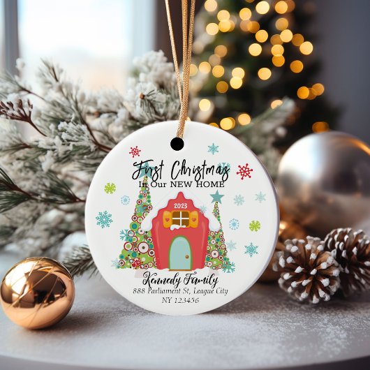 Gepersonaliseerde eerste kerst in een nieuw huis keramisch ornament