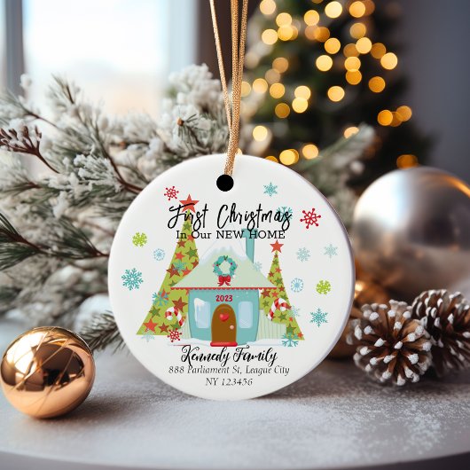 Gepersonaliseerde eerste kerst in een nieuw huis keramisch ornament