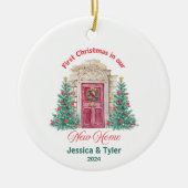 Gepersonaliseerde eerste kerst in nieuw huis keramisch ornament (Voorkant)