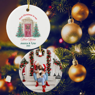Gepersonaliseerde eerste kerst in nieuw huis keramisch ornament